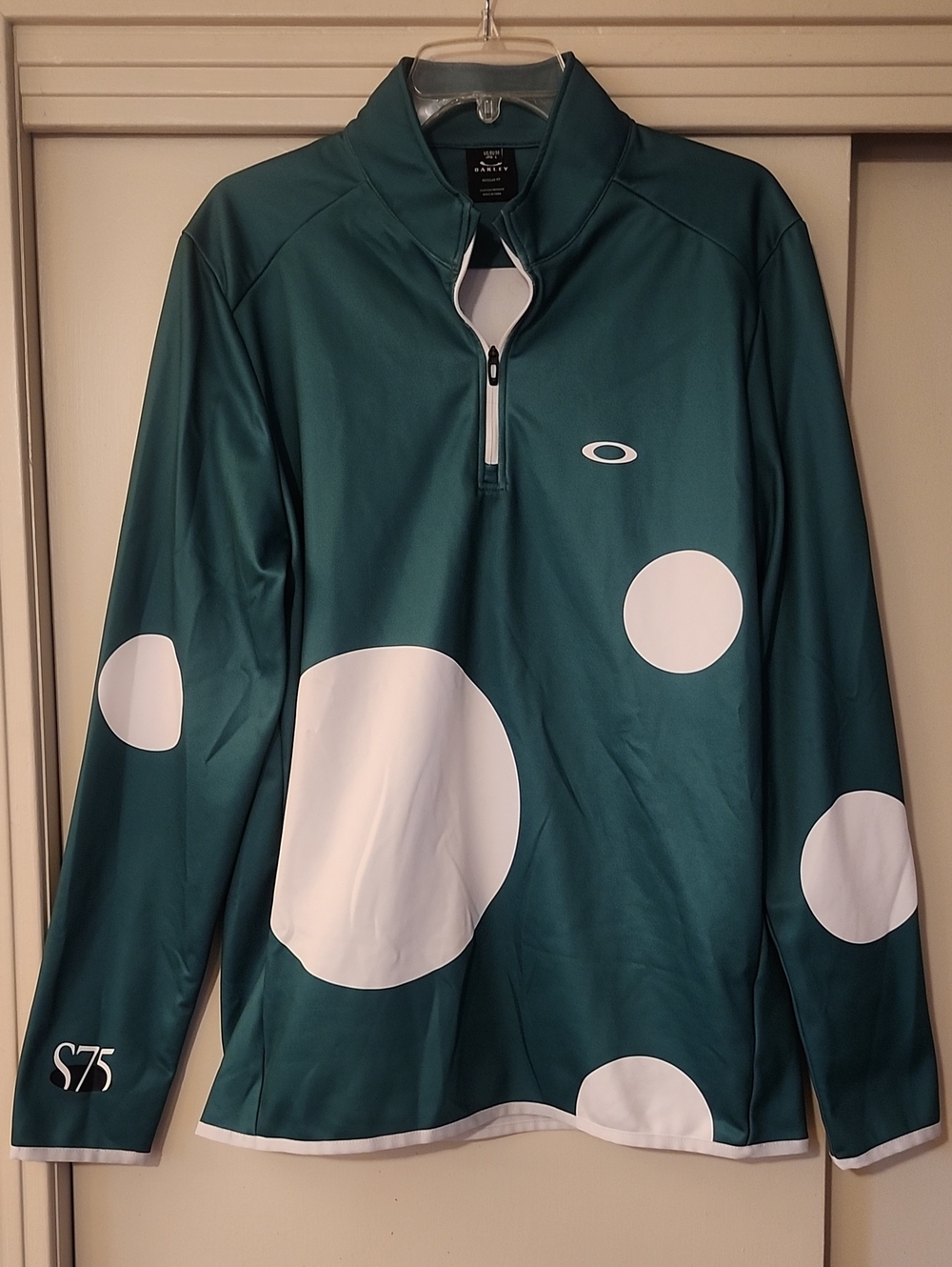 Oakley Green Half-Zip Pullover with White Polka Dots